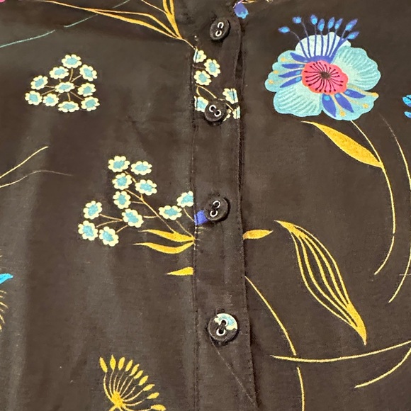 Johnny Was Silk Black Blouse with Colorful Embroidery - Picture 11 of 15